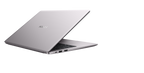 HONOR MagicBook X14 2025 Combat Grigio stellare — vista posteriore di tre quarti, socchiuso, con le porte