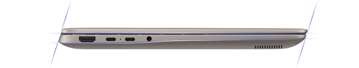 HONOR MagicBook 14 2026 Gris Estrellado — perfil con los puertos